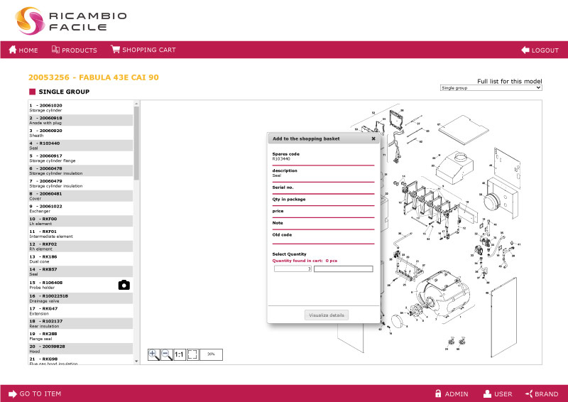 modulo ordine online per la gestione dei ricambi